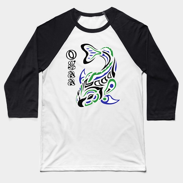 Walleye (Ogaa) Baseball T-Shirt by KendraHowland.Art.Scroll